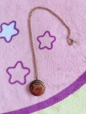 Lenora Dame Vintage Cloth Orange Pendant Locket Necklace